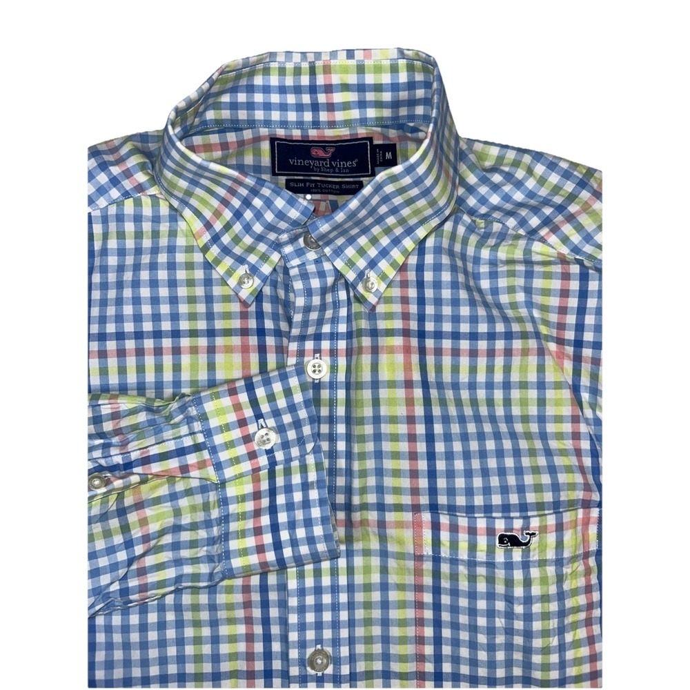 Vineyard Vines Slim Fit Tucker Men's Medium Multi Color Gingham Check‎ Button Up